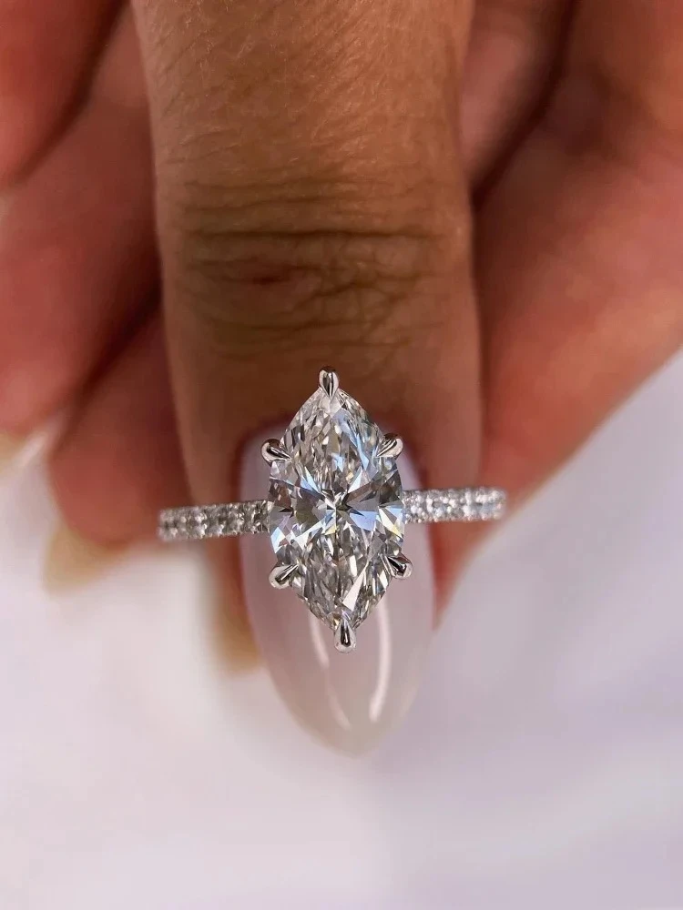 GRA 2ct Real Moissanite Diamond Marquise Ring for Women 925 Sterling Silver Anniversary Party High Quality Fine Luxury Jewelry - Image 3