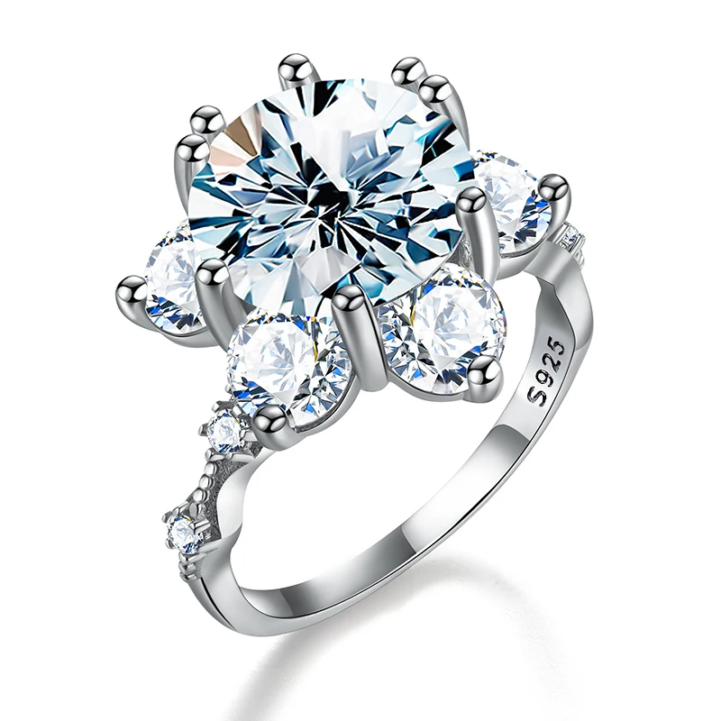 GRA 100% Real 5CT Big Moissanite Diamond Classical Sunflower Ring for Women Gift 925 Sterling Silver Wedding Luxury Fine Jewelry - Image 2