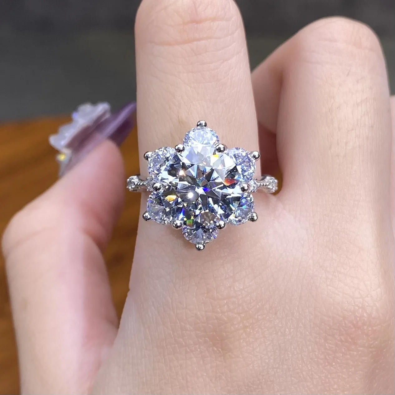 GRA 100% Real 5CT Big Moissanite Diamond Classical Sunflower Ring for Women Gift 925 Sterling Silver Wedding Luxury Fine Jewelry - Image 4