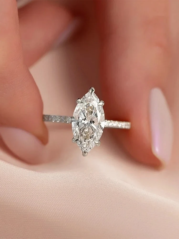 GRA 2ct Real Moissanite Diamond Marquise Ring for Women 925 Sterling Silver Anniversary Party High Quality Fine Luxury Jewelry - Image 2