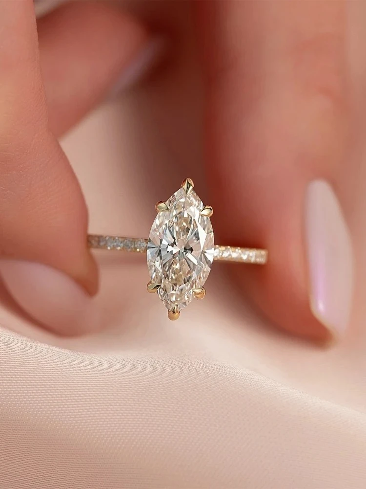 GRA 2ct Real Moissanite Diamond Marquise Ring for Women 925 Sterling Silver Anniversary Party High Quality Fine Luxury Jewelry